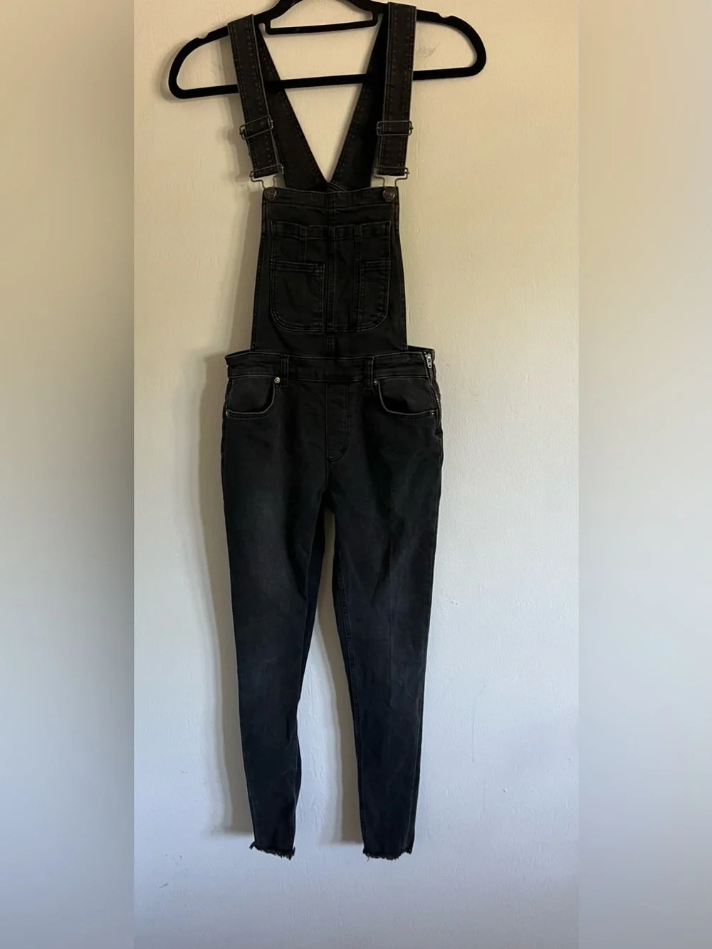 Free People Black Denim Skinny Overalls size 26